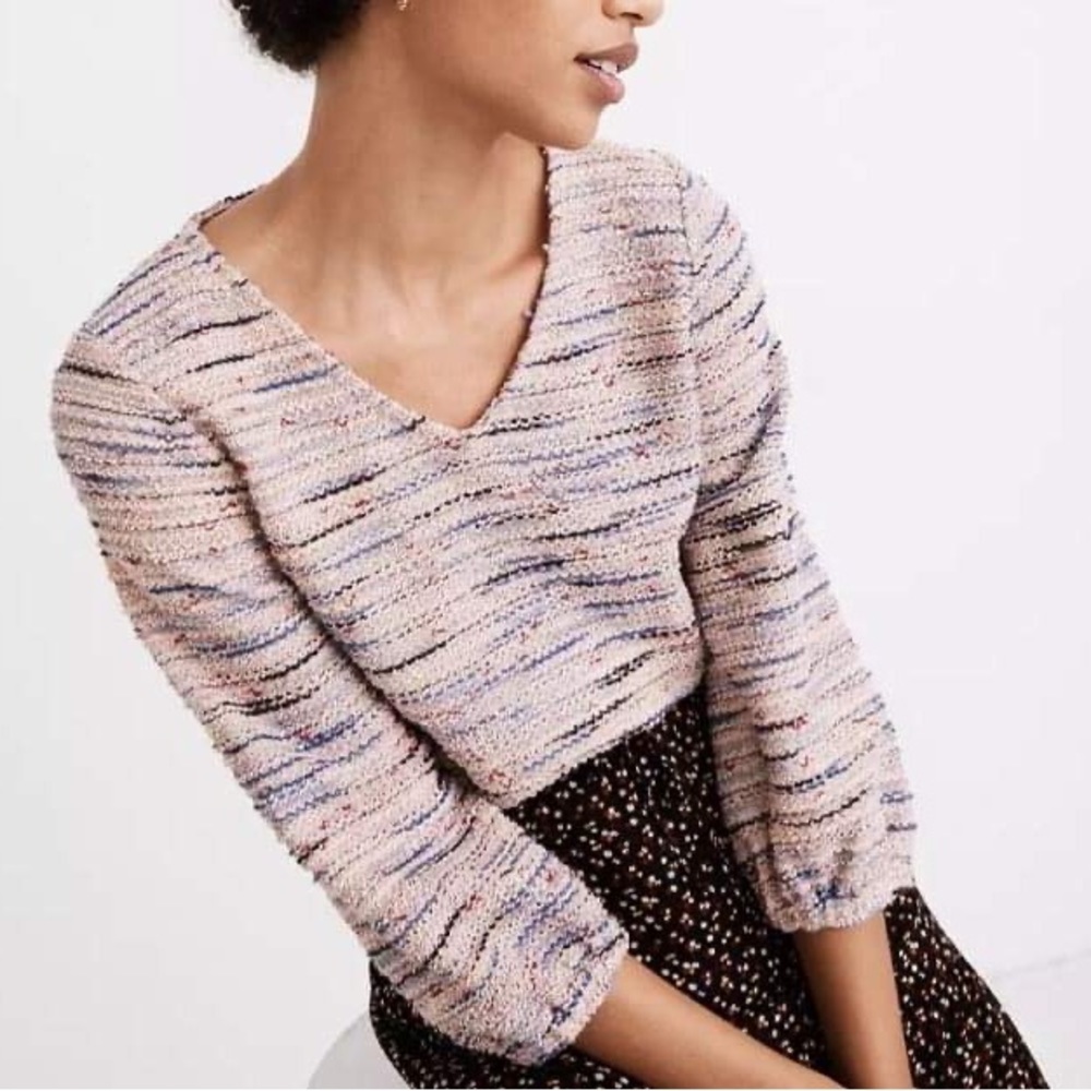 Madewell Jacquard Full-Sleeve V-Neck Sweater Top